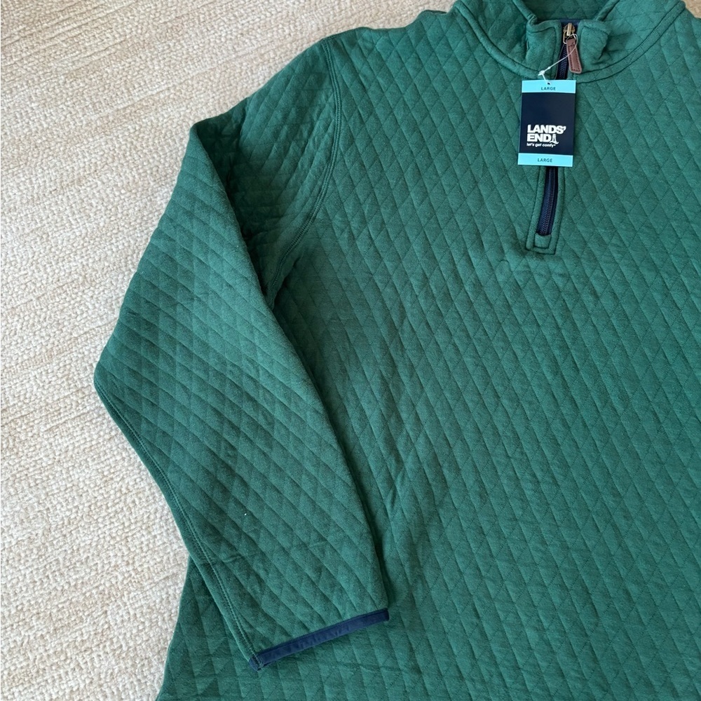 Lands' End Men's Forest Green Zip-Up Sweater - Picture 2 of 6